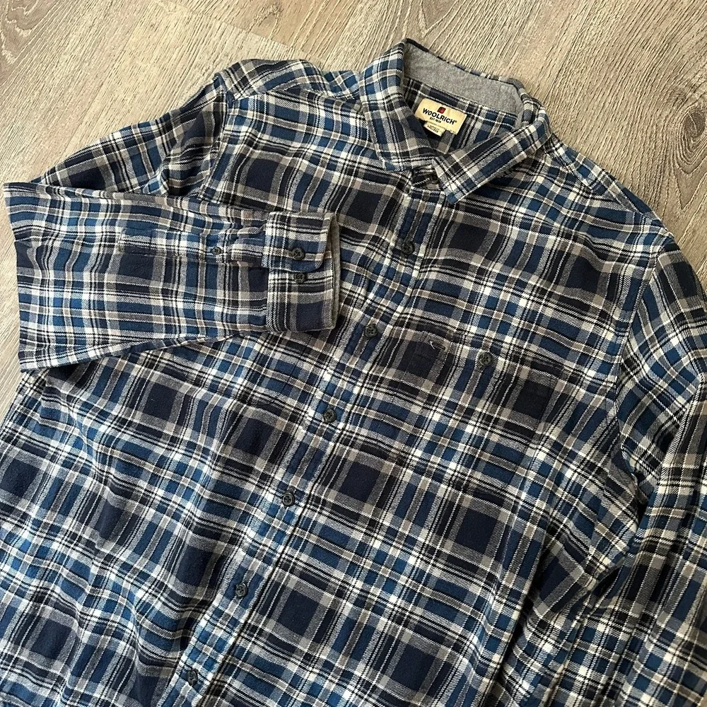 Woolrich‎ Flannel Men's 2XL XXL Blue Plaid Checkered Long Sleeve Button Up Shirt - Picture 3 of 14